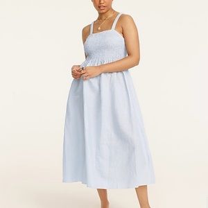 J Crew blue and white stripe smocked dress size Large